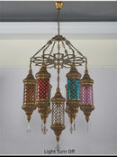 Axyaa Retro Bronze Iron Chandelier with Colorful Glass Lighting
