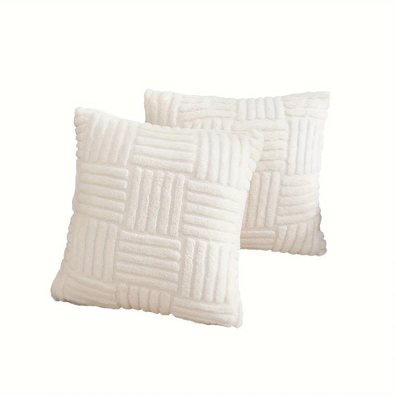Axyaa Snowflake Velvet White Pillowcase for Sofa, Plush Living Room Cushion Cover