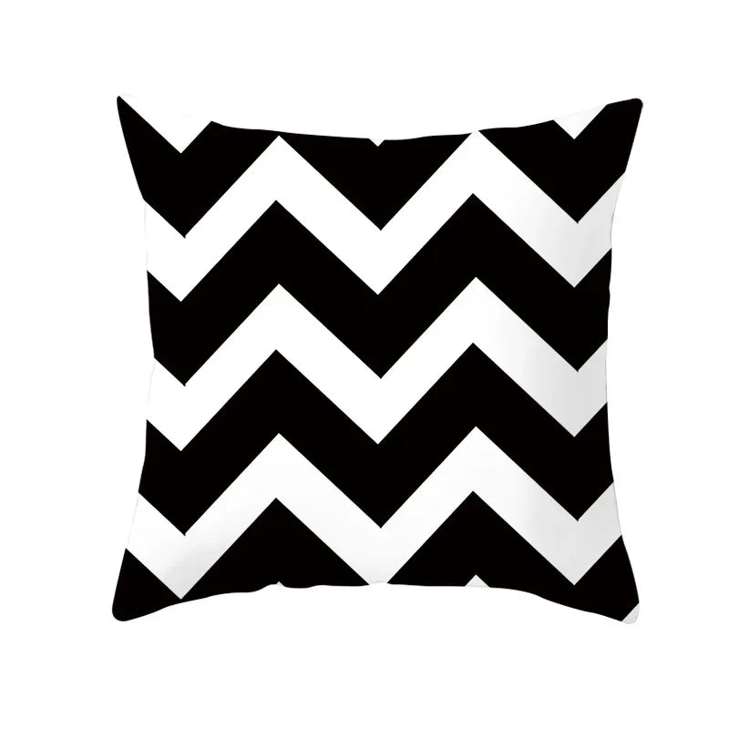 Axyaa Black & White Plaid Wave Stripe Checkerboard Print Throw Pillow Case