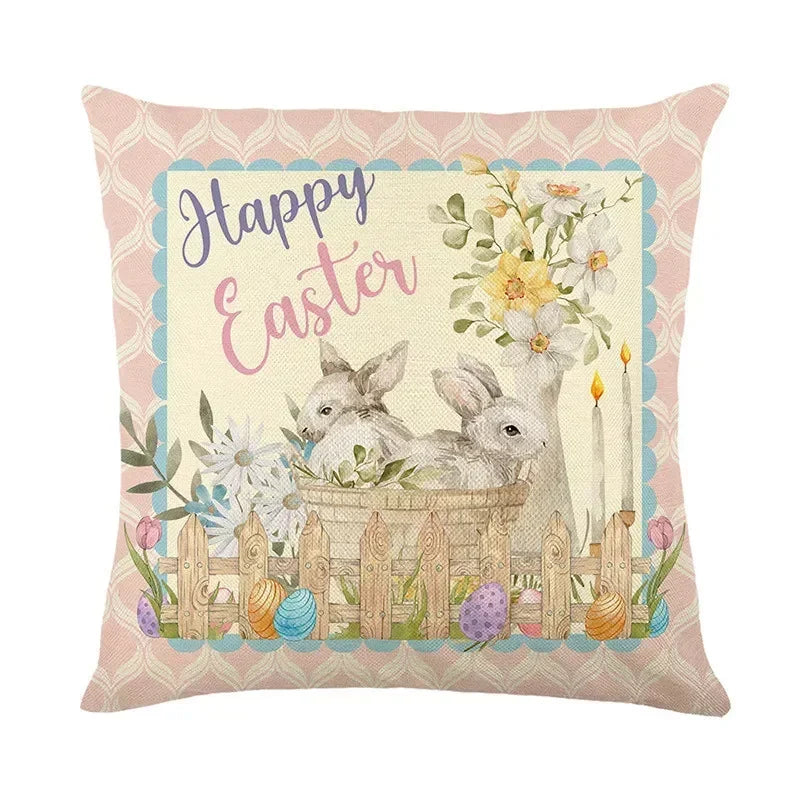 Easter Bunny Eggs Pillowcase 45x45cm Linen Pillow Covers, Axyaa Home Decor Brand