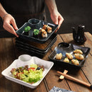 Axyaa Square Ceramic Dumpling Plate with Vinegar Grid - Japanese Style Home & Restaurant