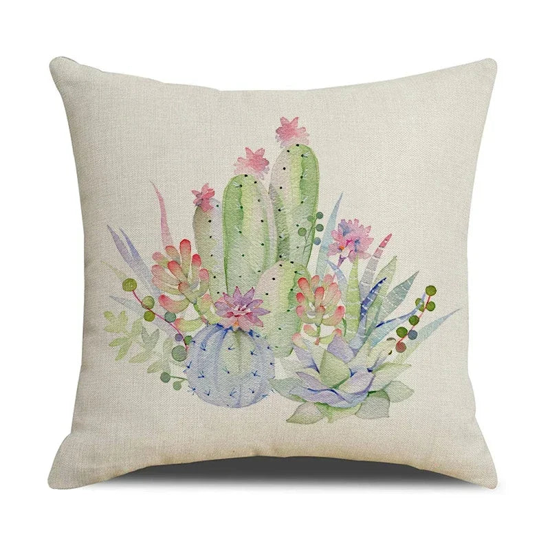 Axyaa Cactus Series Green Plant Printed 45*45cm Cushion Cover - Simple Style Square Pillowcase