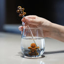 Axyaa 3D Gingerbread Man Glass Cup with Stirring Stick - Christmas Decor Home Tumbler