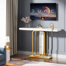 Axyaa Gold White Console Table with LED Lights and Faux Marble Veneer