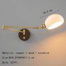 Axyaa Gold Brass Wall Light With Wood Sconce, E27 Bulb, White Ceramics