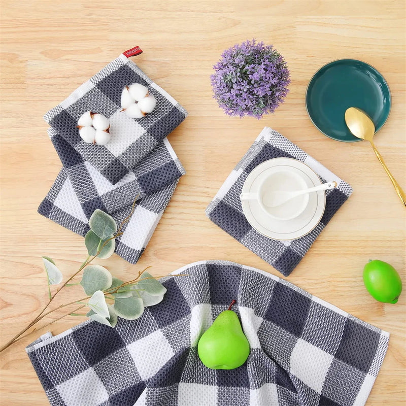 Axyaa Waffle Weave Kitchen Towel Set Absorbent Cleaning Cloth Cotton Dishcloth