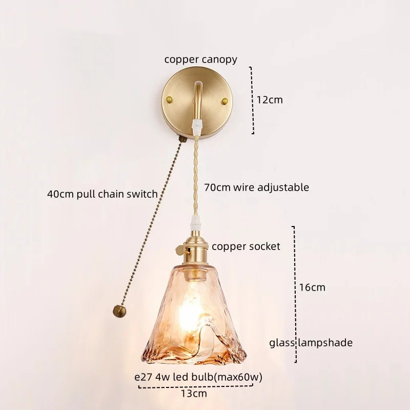 Axyaa Nordic Copper Glass LED Wall Light for Living Room, Bedroom, Bar - Modern Design