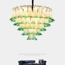 Axyaa Green Glass Lustre Pendant Lights with Metal Plate & Chain Hanging Lamp