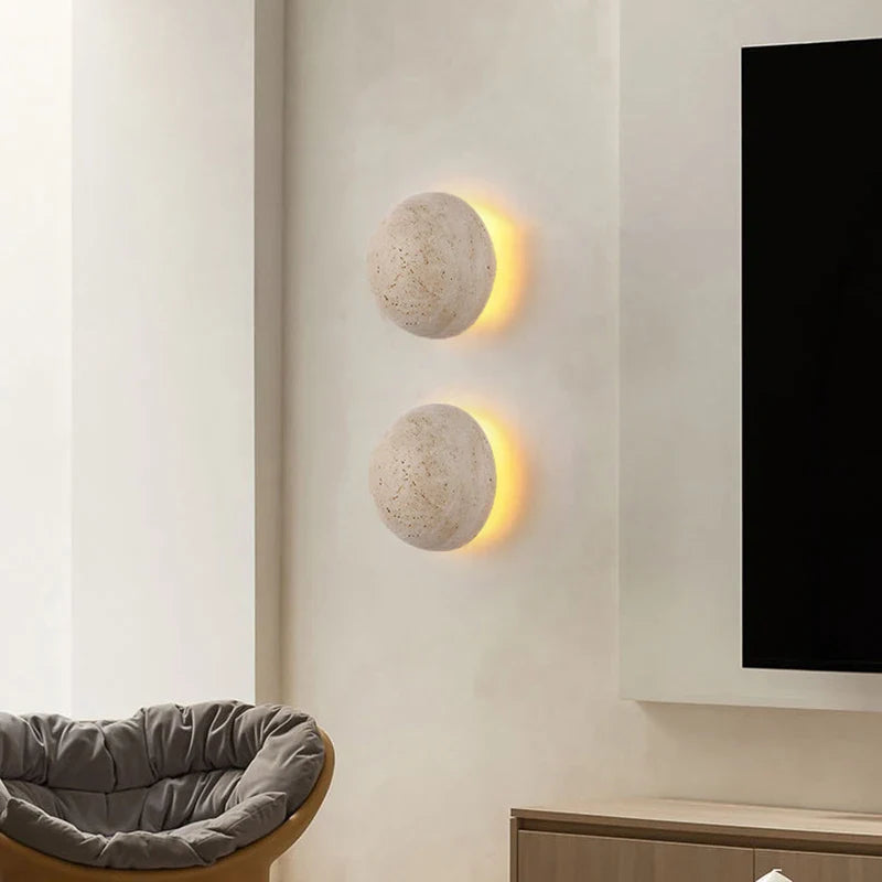 Axyaa Round Stone LED Wall Lamp for Dimmable Atmosphere Lighting in Various Spaces