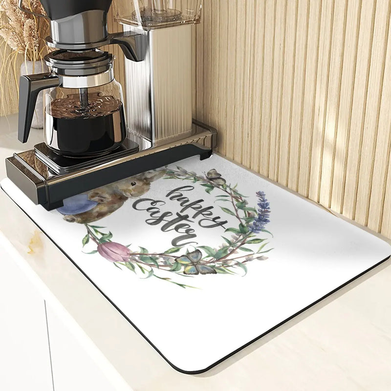 Easter Rabbit Print Kitchen Drying Mat Set by Axyaa