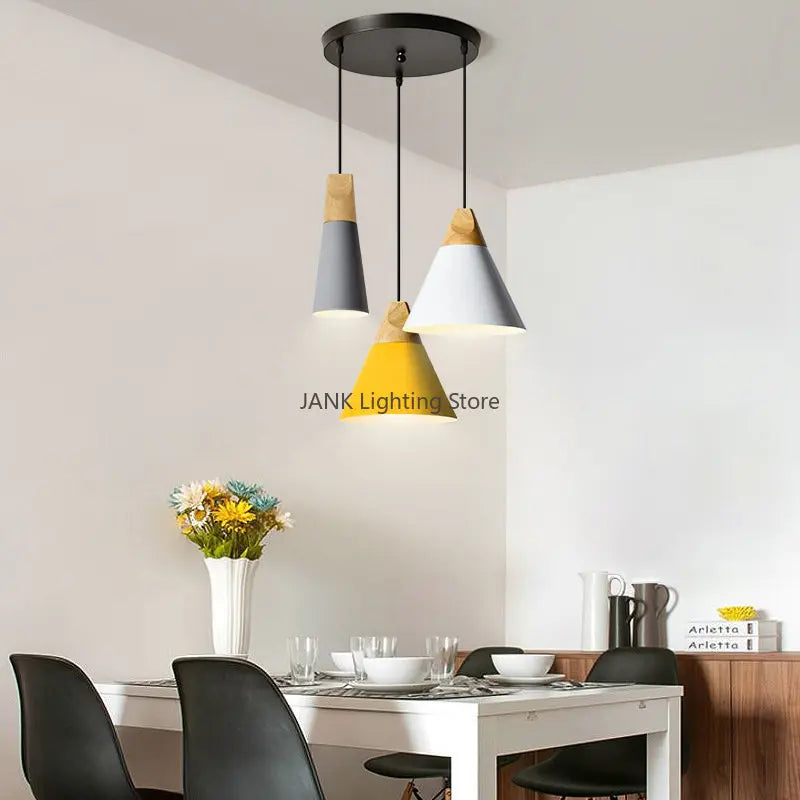 Axyaa Wood Iron Pendant Lamp for Modern Living Space Lighting