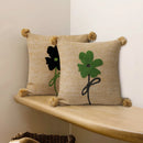 Axyaa Floral Embroidered Linen Cushion Cover with Pompom Accent