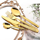 Axyaa Stainless Steel Gold Cutlery Set - 4Pcs Knife Fork Spoons Dinnerware Kitchen Flatware