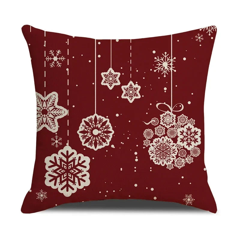 Axyaa Christmas Linen Print Throw Pillow Cover for Home Sofa, Living Room and Bedroom