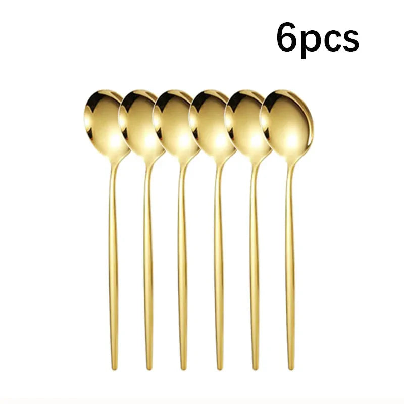 Axyaa 6pcs/30pcs Golden Stainless Steel Cutlery Set