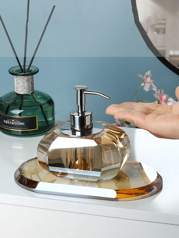 Axya Clear Crystal Bathroom Set with Tray, Soap Dispenser, & Accessories Organizer
