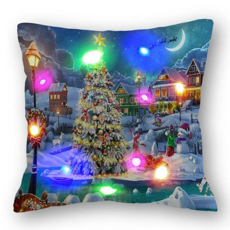 Christmas Santa LED Light Pillowcase for Home Decor, 45x45cm - Axyaa