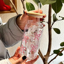 Axyaa 500ml Bow Plastic Tumbler Mason Jar Water Bottle with Lid & Straw