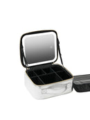 Axyaa Lighted Mirror Makeup Case with Partitions, Waterproof Train Organizer, 3 Brightness Settings