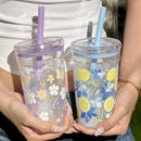 Axyaa Butterfly Lemon Water Bottle with Straw Lid, 16oz BPA-Free Cute Cup