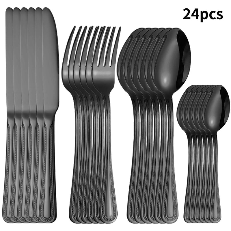 Axyaa 24-piece Stainless Steel Black Tableware Set - Knife, Fork, Spoon