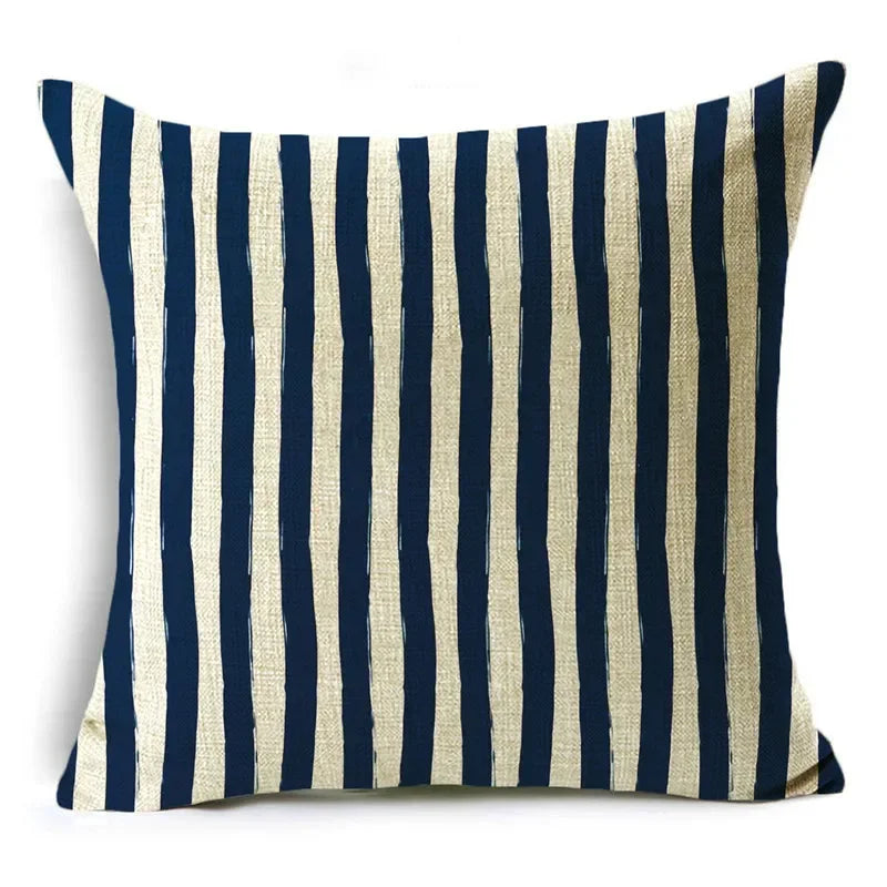 Axyaa Blue Texture Print Linen Cushion Case for Living Room Sofa - 40cm/45cm/50cm