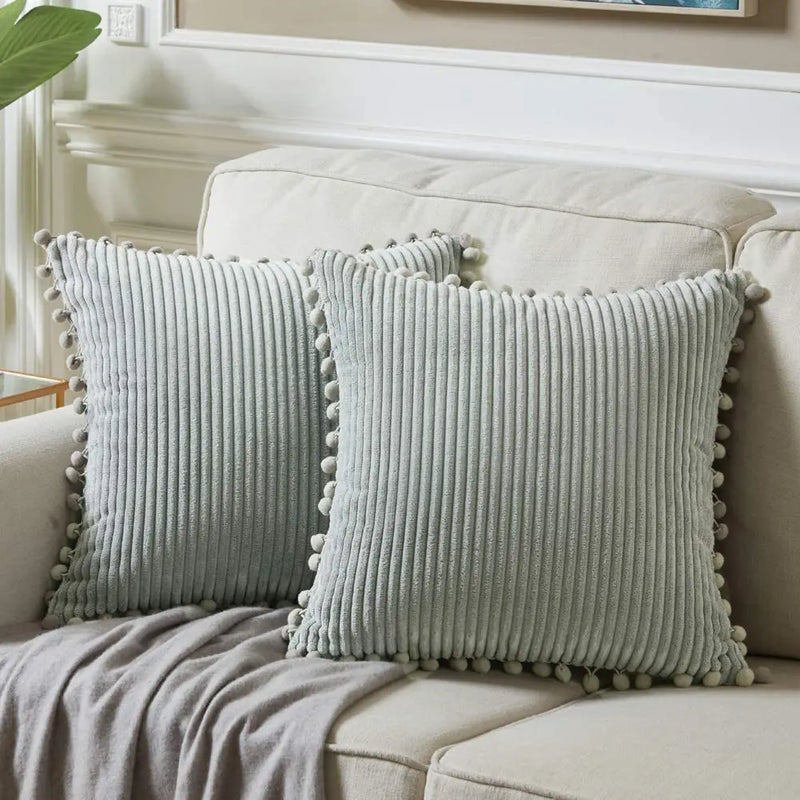 Axyaa Velvet Pillow Covers with Pom-poms - Orange Fall Decor for Sofa