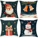 Axyaa Christmas Pillow Covers - Navy Velvet with Santa, Snowman & Snowflake Prints