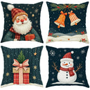 Axyaa Christmas Pillow Covers - Festive Navy Velvet Decor with Santa, Snowman & Bells