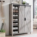 Axyaa Sliding Door Shoe Storage Cabinet, 7-Tier Farmhouse Organizer