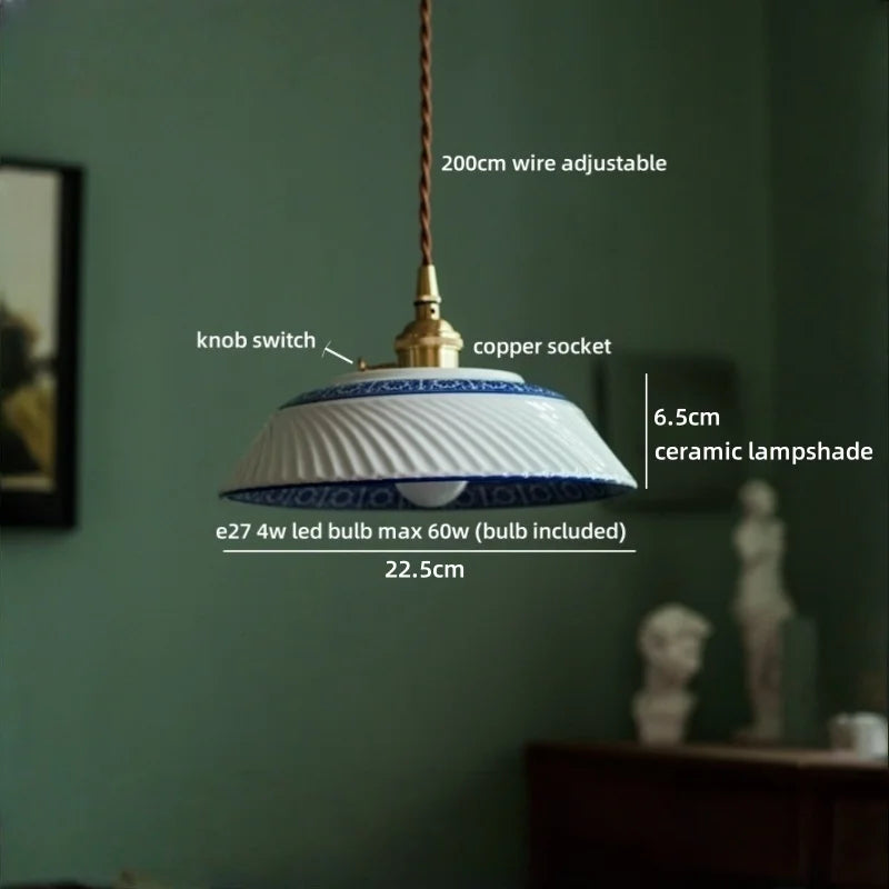 Axyaa White Ceramic Copper LED Pendant Lamp for Bedroom and Dining Table