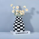 Axyaa Checkered Ceramic Tall Vase: Geometric Home Decor Flowerpot & Terrarium