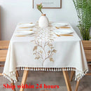 Axyaa Embroidered Cotton Linen Tablecloth Waterproof Dustproof Oil-Proof Dining Table