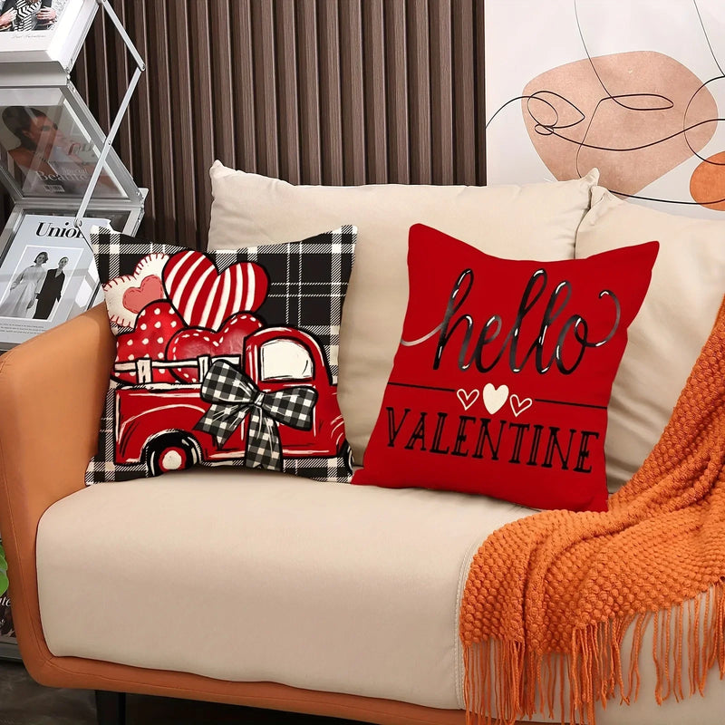 Axyaa Truck Bow Love Plaid Sofa Cushion Cover Sweet Romantic Home Decoration
