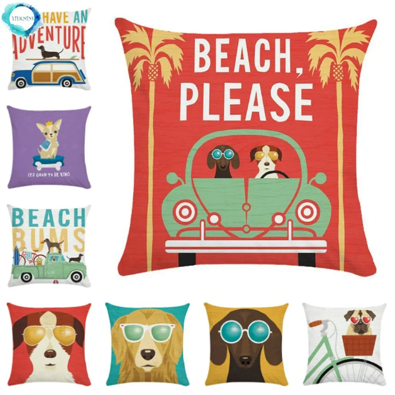 Funny Dog Driving Pattern Cushion Cover - Axyaa Decorative Pillow Case