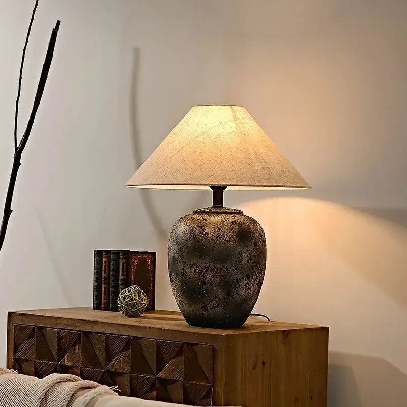 Axyaa Tuscan Stone Ceramic Table Lamp for Living Room, Restaurant, Bedroom