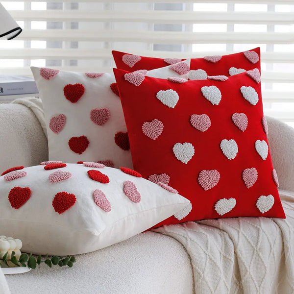 Axyaa Heart Embroidery Decorative Pillow Cover - Valentine's Day Cushion Cover