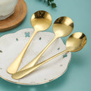 Axyaa Golden Stainless Round Teaspoons Long Handle Dessert Coffee Spoons