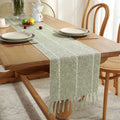 Axyaa Striped Jacquard Table Runner with Tassels for Elegant Home Decor