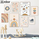 Axyaa Boho Rainbow Sun Alphabet Lion Bear Whale Nursery Wall Art Canvas Prints
