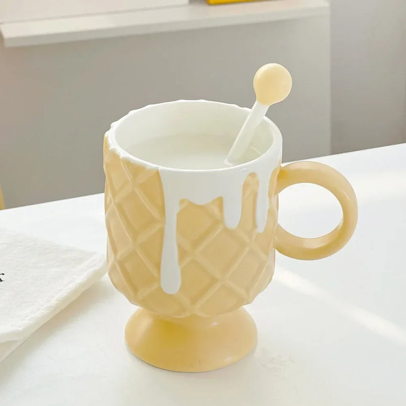 Axyaa Ceramic Ice Cream Coffee Cup with Spoon, High Beauty Milk Cup