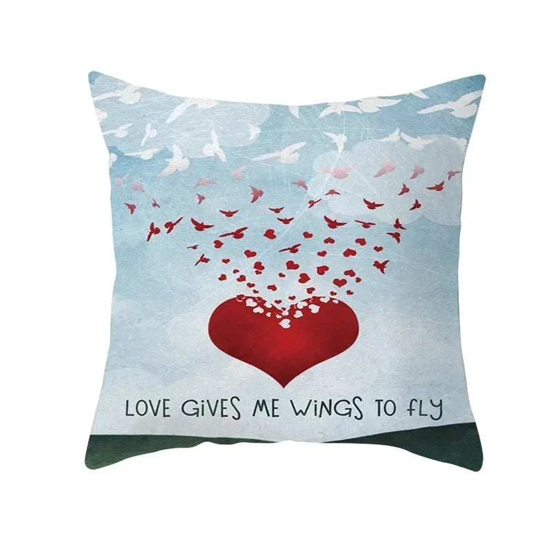Axyaa Simple Love Print Couple Pillowcase for Sofa and Office Décor