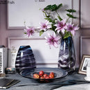 Axyaa Blue Ripple Glass Vase Hydroponic Flower Pots Home Decor Artificial Floral Arrangement