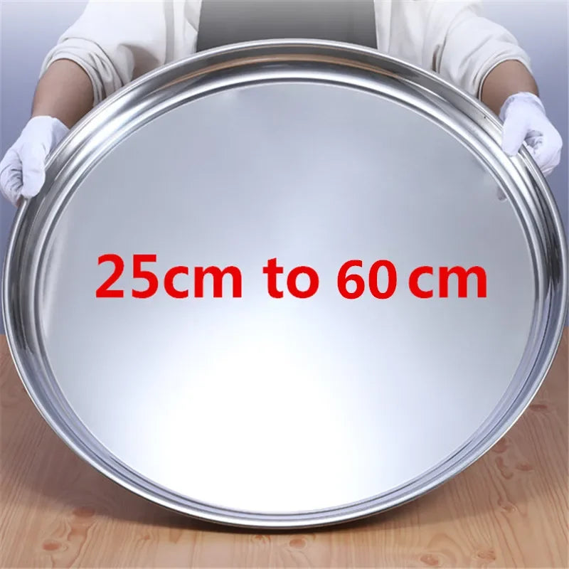 Axya Stainless Steel Large Round Deep Plate for Restaurant & Hotel