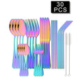 Axyaa Stainless Steel Cutlery Set - 30 Pieces, Black Dinnerware Flatware Set