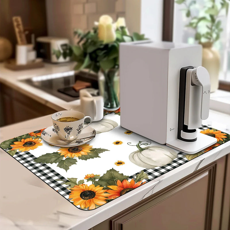 Axyaa Thanksgiving Coffee Cup Drying Mat Non-slip Diatoms Absorbent Kitchen Counter Drain Mats