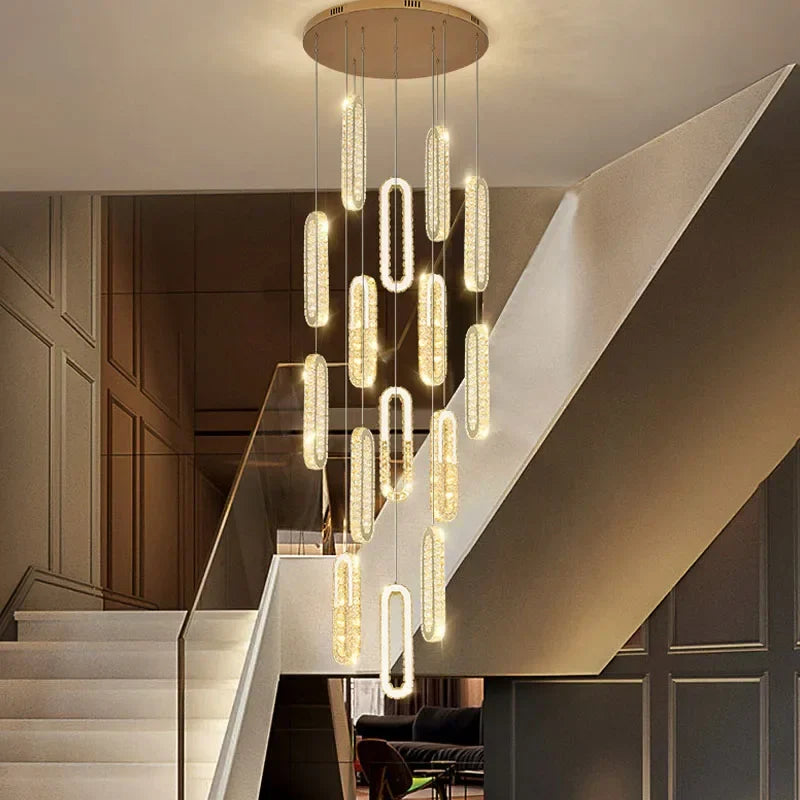 Axyaa Gold Crystal LED Chandelier: Modern Luxury Pendant Light