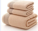 Axyaa 3-Piece Waffle Towel Set: 1 Bath, 2 Hand Towels - Cream