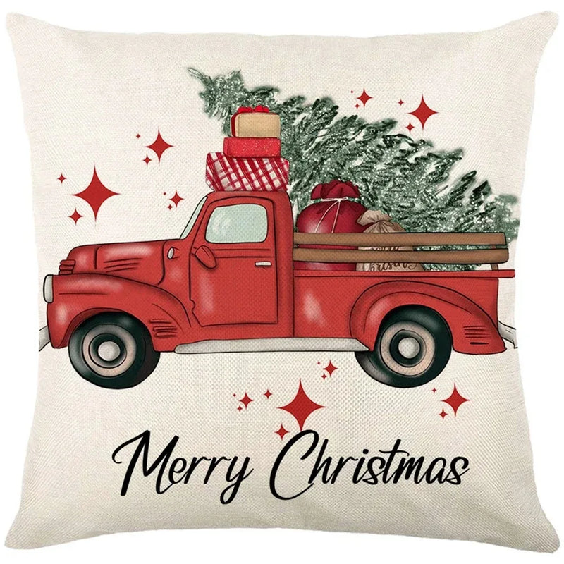 Axyaa Christmas Party Santa Dwarf Print Pillow Cover