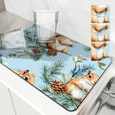Axyaa Christmas Squirrel Kitchen Dish Mat - Absorbent Anti-slip Drying Pad